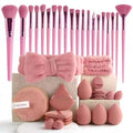 40 PCS Professional Makeup Brush Tools Set, Cosmetic Brush Sponge, Puff, Headband, Brush Cleaning Bow Set, Facial Makeup, Cleaning Accessories, Makeup Products, Valentine Day Item (Purple&Pink-40PCS) - color: Purple&Pink-40PCS
