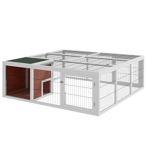 PawHut 59" Outdoor Rabbit Hutch Playpen Bunny Cage for Rabbits Dark Brown | Wooden Tortoise House Habitat, Outdoor Tortoise Enclosure, with Run and Enclosed Cover, for Chickens, Ducks, Indoor