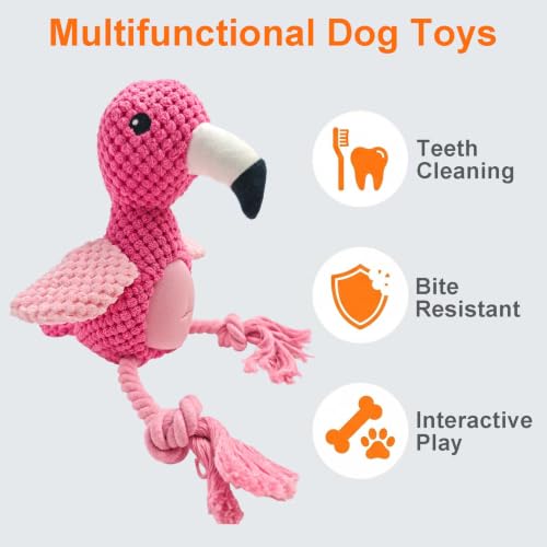Pink Flamingo Bird Dog Chew Toy, 12.2 in, Squeaker Rope Treat Toy | Pineapple Fleece, PP Cotton Filled, Nylon Reinforced Rope, Crinkle Paper, Bite Resistant, Interactive Play, Small Medium Dogs - color: Pink Flamingo