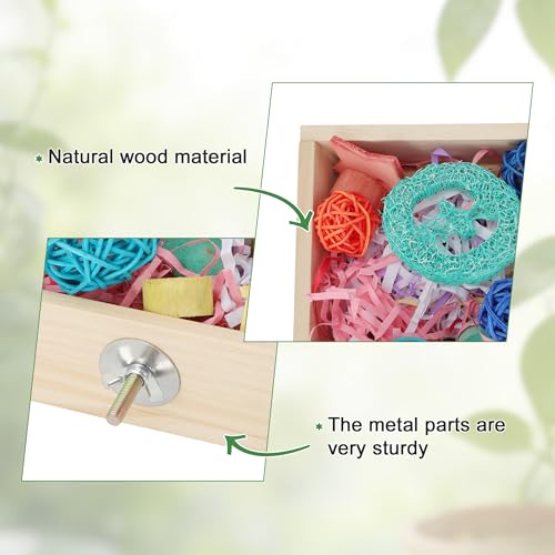 Bird Foraging Toys Box, Wooden Foraging for Birds, Colorful, L | Wooden Foraging and Shredding Toy for Birds, Bird Box for Mental Stimulation - color: Wood Color, Multicolor, size: Large