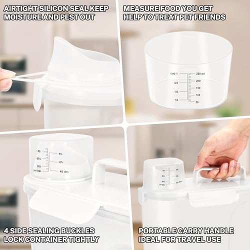 Dog Cat Food Storage Container with Cup (White, 5+10L) | Pet Food Pourable Container Airtight with Large Spout, BPA-Free Plastic Food Dispenser for Pet Food, Bird Seed, Rice, Flour - color: White, size: 5+10L