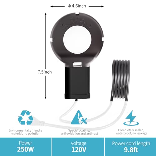 2Pack 250 Watt Pond De-Icer with Thermostat, Cast Aluminum Submersible Bird Bath Heater, Heated Chicken Water, Power Cord 9.8 Ft - size: 250W