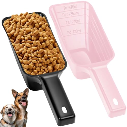 2 Cup Dog Food Scoop(2 Pack), Plastic Pet Food Scoop with Measuring Lines for Accurate Pet Food Portions,Dishwasher Safe (Black and Pink) - color: Black and Pink