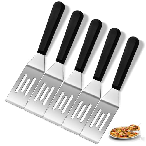 Patelai 5 Pack Small Spatula Mini Serving Brownie Spatula for Serving and Flipping Cooking Pancakes Desserts Cookie Eggs Lasagna (Slotted,Black Handle) - color: Black Handle, size: Slotted