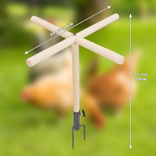 Chicken Perch Toy for Coop, Wooden Chick Perch Stand with Metal Ground Plug, Chicken Coop Backyard Poultry Accessories, Suitable for Poultry Rooster Chicks Large Bird Parrot - size: 23 × 23 Inch