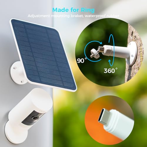 5V Solar Panel for Seucrity Cameres, for Bird Feeder Trail Cam, Ring Tapo Eufy Vicohome Eseecloud, Native USB-C, Micro-USB & DC 3.5mm*1.35mm 9.8 Ft Cable 23% Energy Conversion 180 Days Care Plan - color: 1 Pack Ring USB-C & Micro_USB & DC 3.5mm*1.35mm