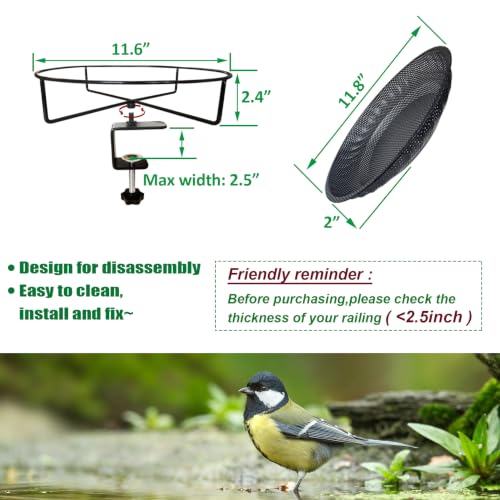 CQAIRIOU Premium Deck Railing Bird Feeder Tray for Balcony,11.8" Stainless Steel Large Platform Bird Feeder Mesh Seed Tray for Outside Wild Birds,Great Decoration for Garden Backyard - size: Deck Bird Feeder Tray