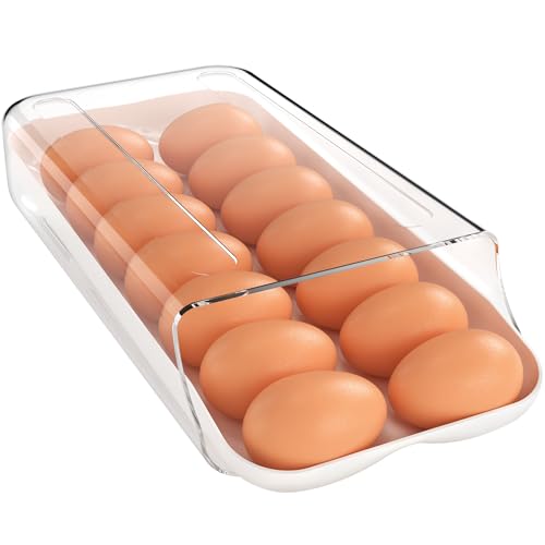 theaoo Egg Holder for Fridge, Automatic Rolling Egg Container, White, 1Pack | Quick Removable Inner Tray For Easy Egg Loading. Stackable Egg Dispenser For Refrigerator Storage And Organization - color: White, size: Pack of 1