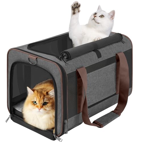 GAPZER Large Cat Carrier Soft, Collapsible Travel Pet Carry Bag, Small Dogs | Large Kitty Cat 20 lbs Maine Coon, Top Load Transport Small Puppy Dog Kennel, Yorkie Little Dog 10lbs, Ventilation Brown - color: Dark Grey-Brown