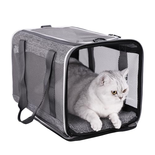 Soft Pet Carrier Bag for Cats and Puppy Under 20 lbs. Sturdy, Safe, Comfortable and Lightweight | Top Opening, Quik-in. Zip-to-Lock. Stress-Free Vet Visits. Cats Can't Resist. Easy Storage, Cleaning. Lightweight. Breathable - color: Grey