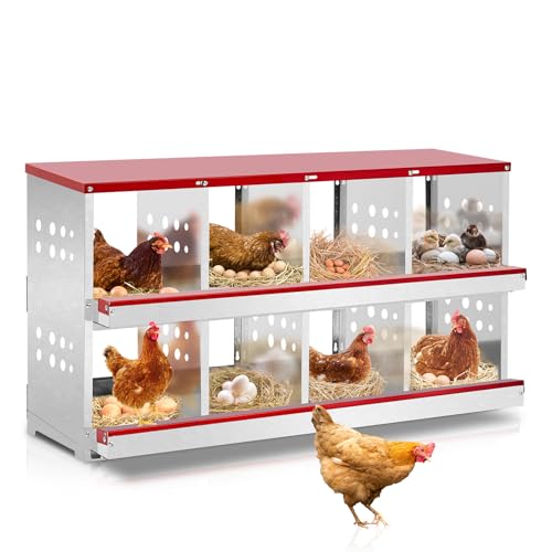 VINGLI Chicken Nesting Box, 8 Compartment Nesting Boxes for Chickens and Hens Roll-Out with Plastic Baskets, Chicken Coop Laying Boxes (8 Grids) - size: 8 Grids
