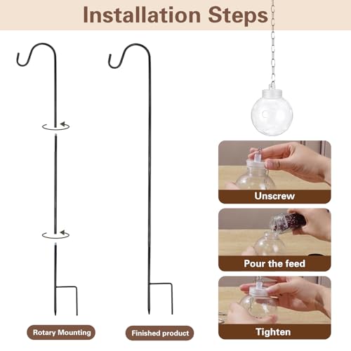 2 Pack Chicken Treat Dispenser with Shepherd Hook, Interactive Hanging Slow Feeder Balls for Chickens, Ducks & Small Pets – Pecking Enrichment Coop Toy with Chain Outdoor Feeders