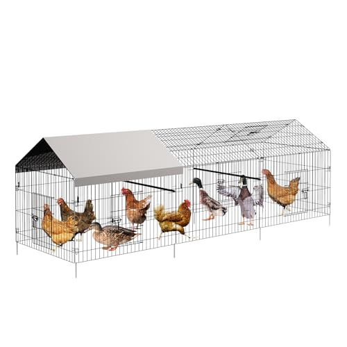GarveeLife Portable Metal Chicken Coop, 130"×40"×40" Chicken Run for Yard with Waterproof Cover, Portable Poultry Cage for Outdoor Backyard Farm Chicken Rabbit Duck - size: 130"L