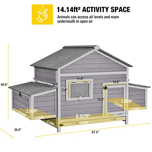 Aivituvin Chicken Coop Duck House with Dual Nesting Boxes for 4-6 Chickens Compatible with Automatic Chicken Coop Door and Extra Run 67.3" L x 36.8" W x 40.6" H - size: 67.2"L x 36.8"W x 40.6"H