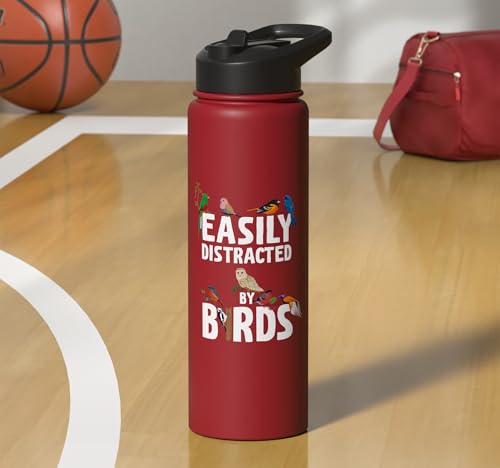 Easily Distracted By Birds Funny Bird Watcher & Birdwatching Stainless Steel Insulated Water Bottle - color: Red