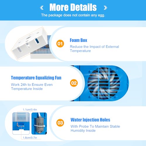 48 Egg Incubators with Automatic Turner, Temperature and Humidity Control, Egg Candler,Universal Egg Tray Size Smart Incubators for Hatching Chickens Quail Duck Turkey Goose Bird