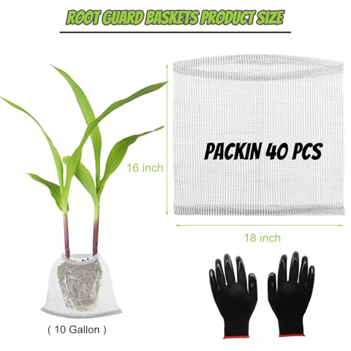 40 Pcs Gopher Baskets 5 Gallon Root Guard Proof Stainless Wire Steel Trap | 16" X 17.5" Mesh Cage with Gloves Root Protection for Gophers Moles Voles, Bulbs Tubers Trees Orchid Flowers Planting Baskets - size: 16"X17.5"-40 Pack