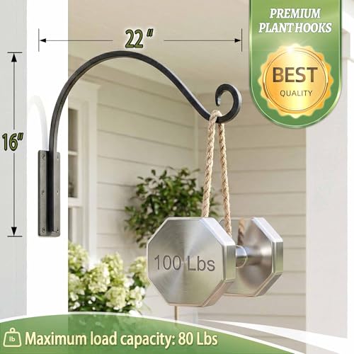 Lifyzoon Heavy Duty Plant Hanger Bracket Outdoor (22"/Black) | 100Lbs Steel Capacity, Rust-Proof Wrought Iron, Outdoor Hand-Forged Hanging Plant Bracket for Large Bird Feeders Lanterns - size: 1A-22 Inch