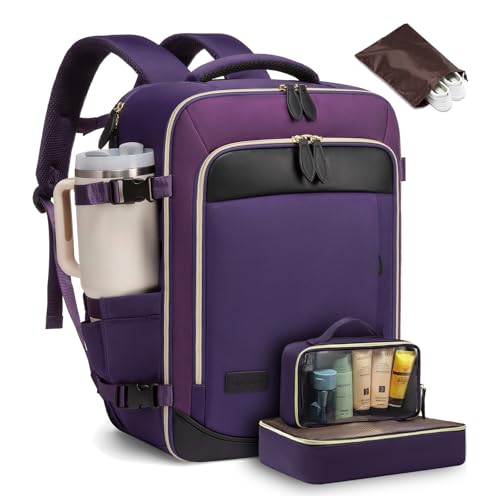 LOVEVOOK Travel Backpack for Women, 40L Carry On Backpack with 3 Packing Cubes,TSA Personal Item Travel Bag Airline Approved, Water Resistant Weekender Overnight Luggage Daypack, Fits 17 Inch Laptop - color: H-blue-purple-black, size: Large - 17.3 Inch -