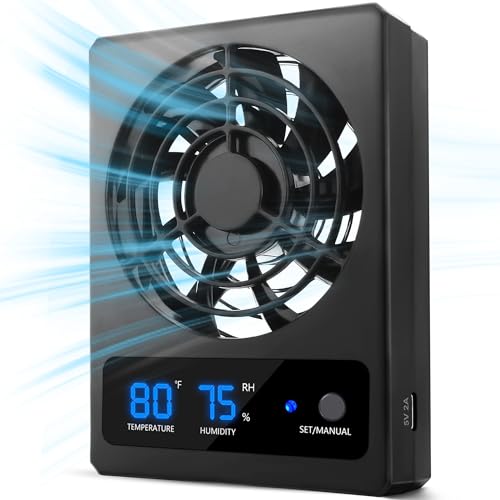 Reptile Ventilation Fan with Humidity Sensor and High-Temp Alarm, Fan Dehumidifier for Reptile Enclosure and Terrarium, Suitable for Humid Environments, Rainforest and Ecological Tanks - color: 1PCS-Black