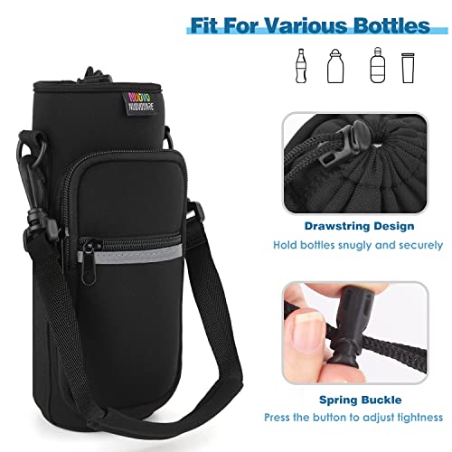 Nuovoware Water Bottle Carrier Bag, 25oz/32oz, Black | Adjustable Shoulder Hand Strap, 2 Pocket, Neoprene Sleeve, For Hiking Travelling Camping - color: Black, size: 25-32 Ounces - Standard
