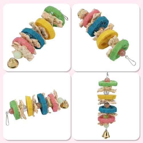 Hypeety Pet Bird Parrot Swing Chewing Toy Natural Sepa Takraw with Happy Twist Colorful Bead Swing Bell - color: F