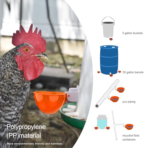 Chicken Waterer Cups, 8 Packs Orange Large Chicken Watering Cups | Automatic Chicken Water Cups, Tee Fittings Poultry Feeder Cups Suitable for Chicken, Duck, Turkey with Mounting Hole Opener - color: Orange