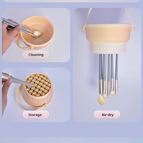 Silicone makeup brush cleaning bowl, powder puff storage rack, makeup egg cleaning workpiece, cosmetic makeup brush cleaning tool - color: Beige