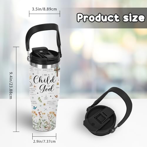 Christian Tumbler with Handle 30oz - Stainless Steel Insulated Travel Mug, Bible Verse & Floral Design, Inspirational Gift for Women, Mom, Daughter - Jesus Scripture Cup for Church,Christmas, Birthday - color: God2