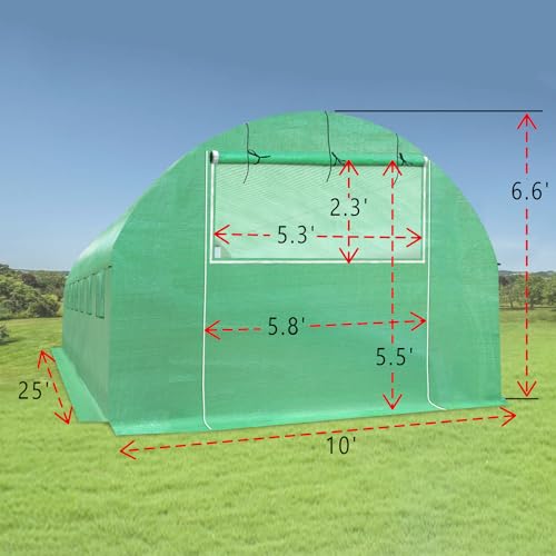 Replacement Greenhouse Cover for Walk in Greenhouse Frame Green House Top Cover (Frame NOT Included) (25 X 10 X 6.6ft) - size: 25 X 10 X 6.6ft