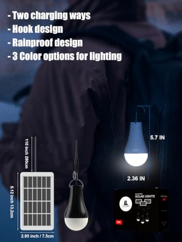 Portable Solar Chicken Coop Light with Timer, 3-Pack Waterproof | Rechargeable Solar Bulb, 4 Light Modes, 3 Color Temps, Auto 6H Timer, 90-180lm, 1200mAh Battery, for Indoor Camping Emergency