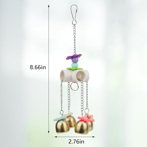 Hypeety Bird Bell Toy with Sweet Sound Cage Hanging Swing Bell for Parakeet | 4 brass bells with colorful beads, chewable for easy-hanging, encourages play and exercise, for small and medium bird, 8.66'' - color: Bell Toy-4 bells