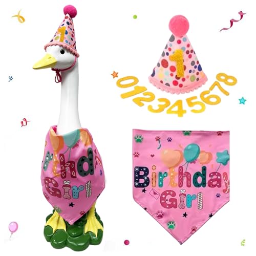 Porch Resin Goose Statue Garden Decor,Geese Figurine Outdoor Decorative | Happy Birthday Party Duck Sculpture Costume Clothing for Garden Lawn Patio Entryway Accent,Yard Art Decoration(Pink) - style: girl birthday goose