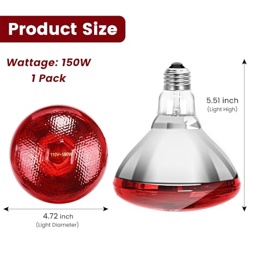 DaToo Infrared Heat Lamp Bulb for Chickens Red Heat Lamp Flood Light Heat Lamp Bulb 150 W Heating Bulbs for Brooder Coops Pets Chicks Reptiles Food Service (1 Pack) - size: 1 Pack