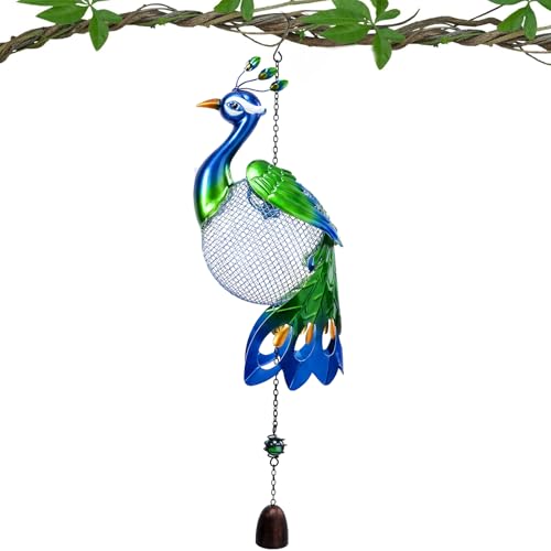 Yinns Bird Feeder, Metal Hanging Peacock Shaped Birdfeeder for Garden Decor | Metal Hanging Bird Feeders, Squirrel Proof Wild Bird Feeder for Outside Garden Patio Yard Decor