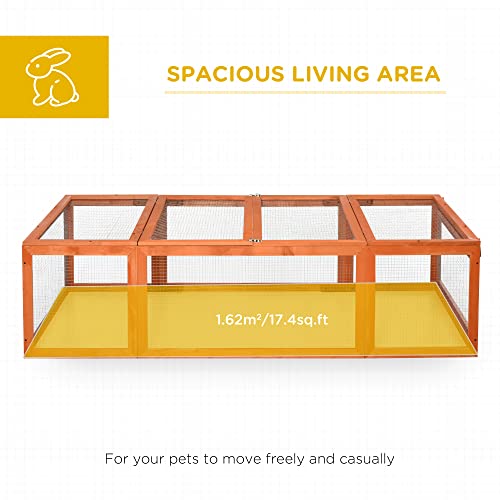 PawHut Large Wooden Rabbit Hutch Bunny Hutch Small Animal Habitat Enclosure Outdoor Run and Lockable Doors, Natural | Small Animal Habitat Enclosure Outdoor Run, Lockable Doors, for Chickens, Ducks - color: Natural