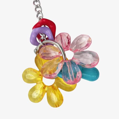 Pullable Bird Plastic Ball Toys with Acrylic Pacifiers and Flowers, Colorful Parrot Toys for Medium and Large Parrot Quaker Monk Parakeet Sun Conures (Rose red) - color: Rose red