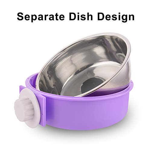 Crate Dog Bowl Removable Stainless Steel Water Food Feeder Bowls Cage Coop Cup for Cat Puppy Bird Pets (Large, Purple) - color: Purple, size: Large