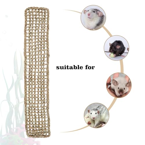 Rat Climbing Toys, 39 x 7 inch Small Animals Seagrass Mat Toy, Cat Climbing Toys, Natural Seagrass Woven Net Hammock with Hooks, Cage Accessories for Hamster Guinea Pig Parrot Parakeets Cockatiels