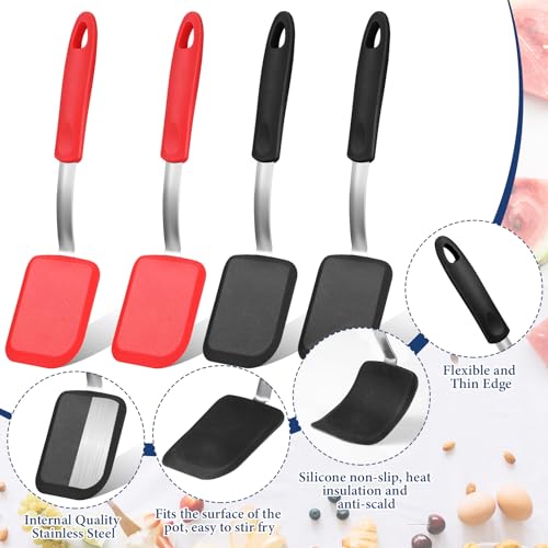 Gejoy 4 Pcs Silicone Cookie Spatula Turner Mini Brownie Spatula Flexible Silicone Spatulas Nonstick Cookware Heat Resistant No Scratch Flipper Baking Utensils for Egg Pancake(Red, Black) - color: Red, Black