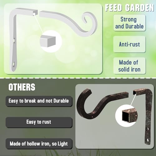 Hand-Forged Hanging Plant Bracket Iron Wall Hook for Hanging Plant,Bird Feeders, Wind Chimes, Flower Baskets, Lanterns, Yoga Mat, Indoor/Outdoor Use 6 Inch 2 Pack, White - color: White, size: 6 Inch