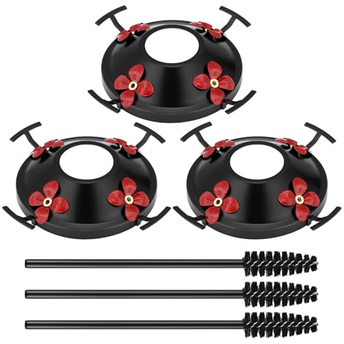 3 Pack Hummingbird Feeder Replacement Parts, Metal Top Cover with 4 Perches & 4 Flower Ports, Includes 3 Cleaning Brushes, No Feeder Bottom Base Included(Black) - color: Black