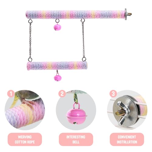 2pcs Gradient Colorful Bird Rope Perch Stand,Hanging Bird Rope Perch Stand Extra Long Gradient Color Swing,Double-Layer Bird Swing,Bendable Climbing,Parakeet Lovebirds Budgies Play(59'',10''E)