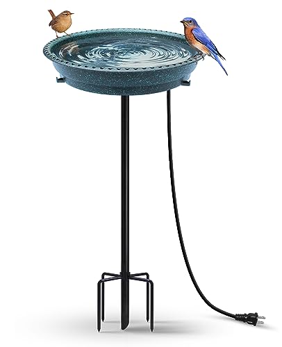 BIRD WISH Heated Bird Bath, Stable 5-Prong Metal Base Thermostat Control Weather Resistance All Seasons Available 75W Heated Bird Baths for Outdoors for Winter Garden Yard Patio Lawn, Spotted Green - color: Spotted Green