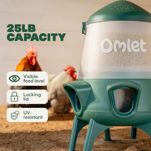Omlet No Waste Chicken Feeder for Coop | Large 25lb Anti-Spill Poultry Feeder with 6 Feeding Ports | Feeds 12 Hens for 7 Days | Hanging or Free Standing | Weatherproof - size: 25lb