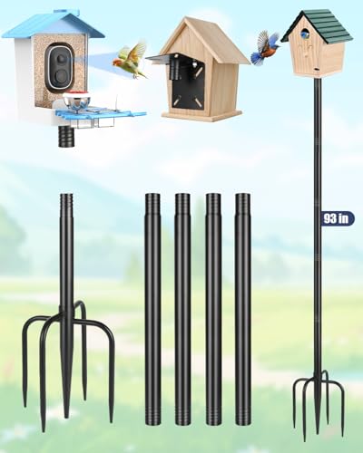 Smart Bird Feeder Pole Stand, 93 Inch Bird House Pole for Outdoors Heavy Duty Adjustable Mounting Pole for Smart Bird Feeder with 1 Inch Dia Bird Feeder Post Weather Station, Black - size: 93'' Pole