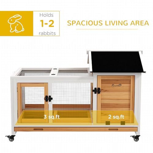 PawHut Wooden Rabbit Hutch with Wheels for Rabbits Indoor Outdoor Yellow | Large Bunny Hutch, with Run, Slide-Out Tray, for Small Animals, Chickens, Ducks, Guinea Pig - color: Yellow