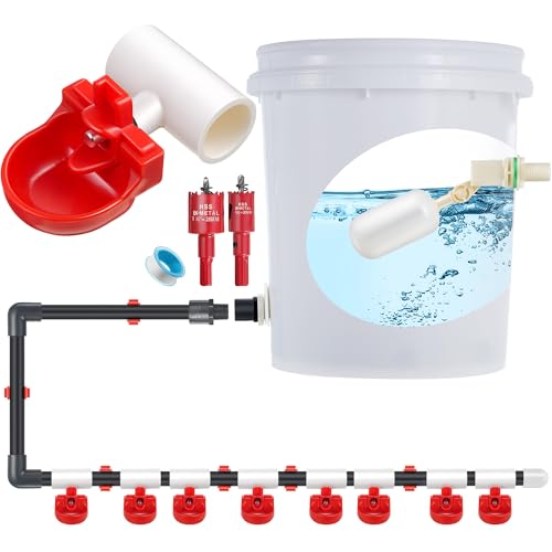Dreyoo 8 Pack Automatic Chicken Waterer System Pipeline Complete Set | Including 1/2" PVC Tee Fittings, PVC Pipe, Chicken Water Cups, Float Valve Controlled Automatic Chicken Nipple Waterer Cups
