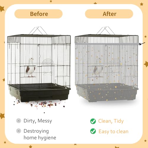 Bird Cage Seed Catcher, 60-118'' Large Bird Cages Cover, 31.5'' H Adjustable Nylon Bird Cage Mesh Net, Soft Airy Bird Cage Skirt Guard Accessories for Parrot Parakeet Macaw (Gray) - color: Grey, size: Large