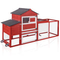 Aivituvin Large Chicken Coop with Wheels, Outdoor Hen House Mobile Poultry Cage with Run, Weatherproof Asphalt Roof, Sectionable Nesting Box, Leakproof Pull-Out Tray for 4-6 Chickens - Red